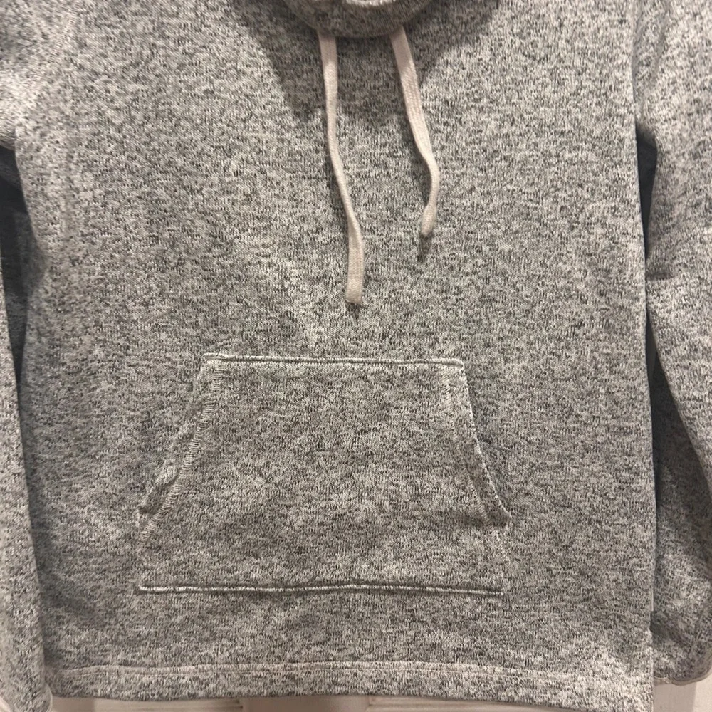 Eddie Bauer Womens Gray Marled Cowl Neck Pullover Sweater Fleece‎ Pocket Large